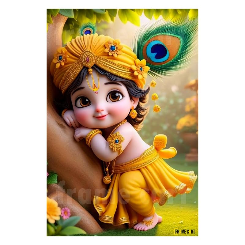 Frame Cart Baby Krishna Poster - Bal Gopal Photo | Kanha Ji Religious photo for Pregnant Women Bedroom Wall | Unframed Vinyl Poster 12x18 (Design 02)
