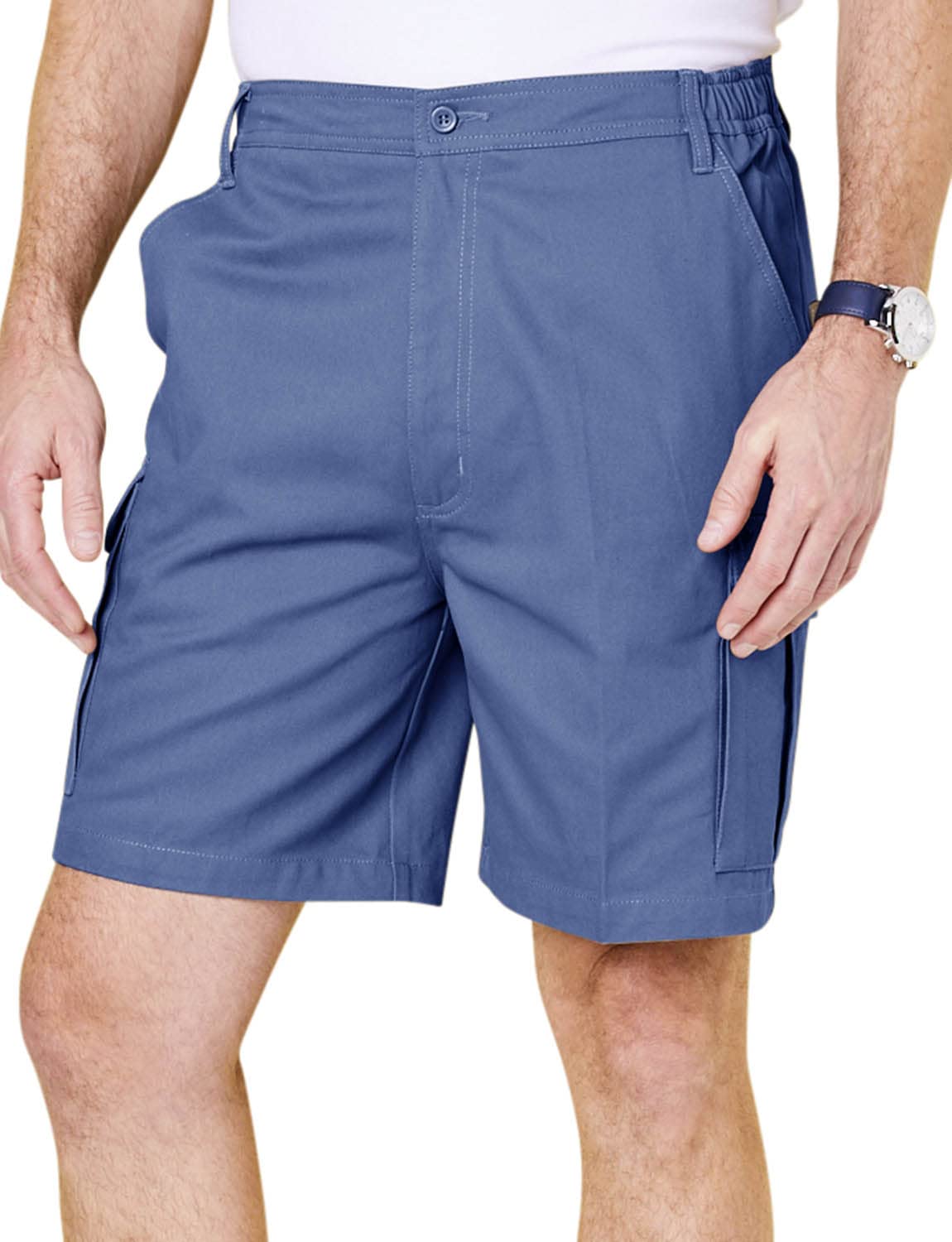Chums Men's Cotton Cargo Shorts with Side Elastic Waist with Classic Belt Loops & Button Flap Pockets, Soft Breathable 100% Cotton Airforce 48
