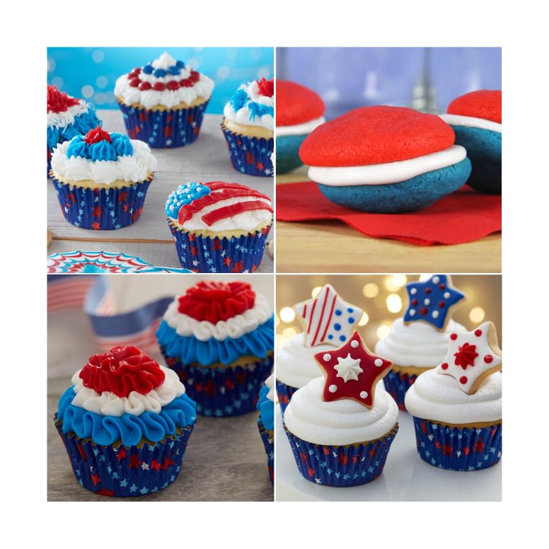 Image of Cake Mate Red, White, Blue & Green Decorating Icing, 4 Count, 4.25 oz Tubes | Red, white, blue and green decorating icing tubes make colorful details on Fourth of July cakes, cookies and cupcakes