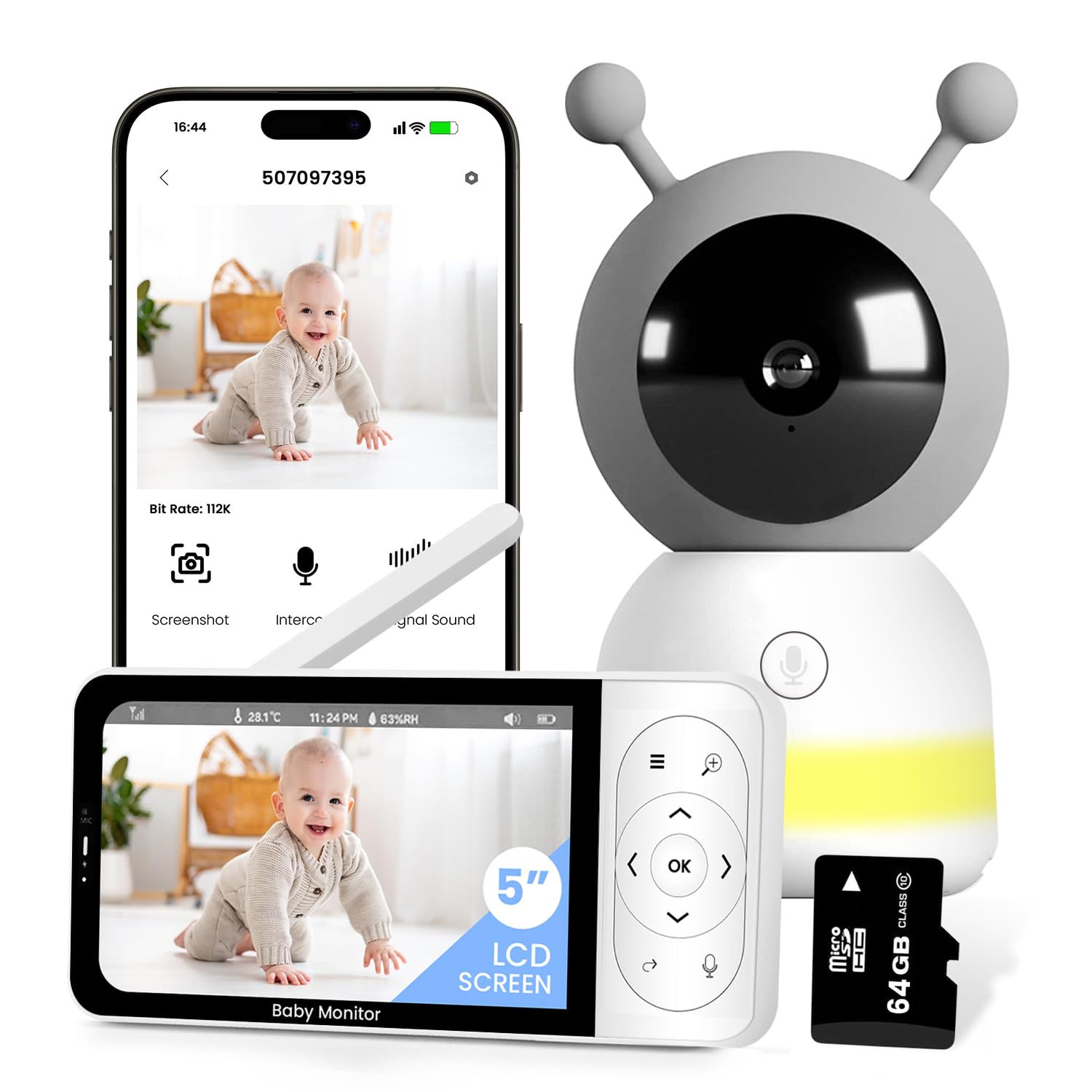 RFAQK Baby Monitor with WiFi, 2K Video Baby Camera Monitor 5" HD Screen, Night Vision
