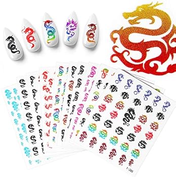 22 Sheets Dragon Phoenix Nail Art Stickers Self-Adhesive 3D Nail Art Stickers Decals Dragon Nail Decals for DIY Fingernails Decor Manicure Decorations ...