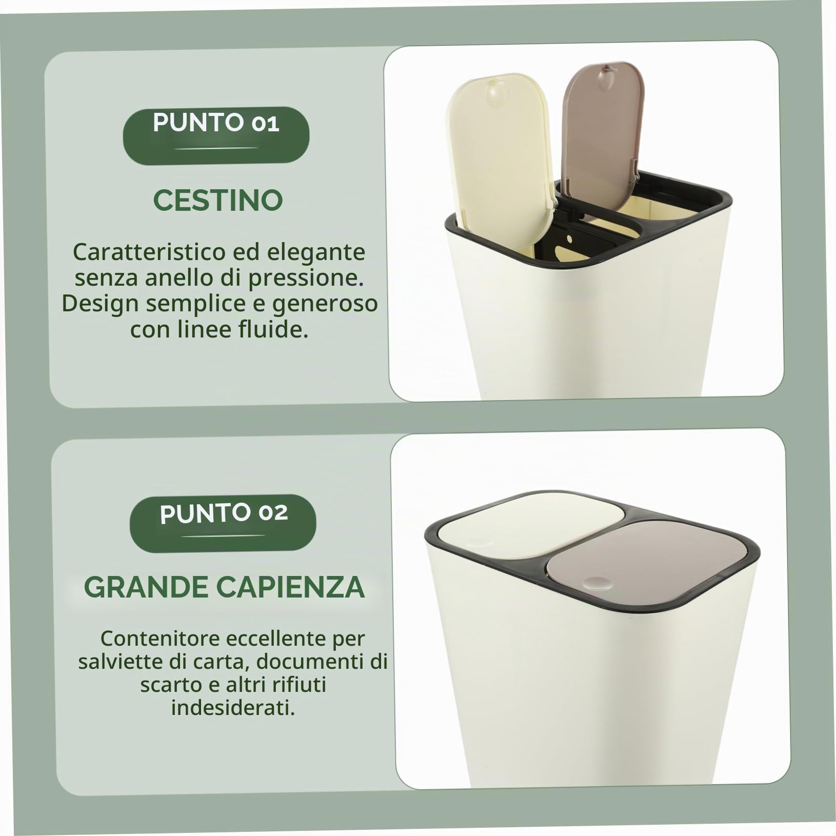 Cabilock Pattumiera Doppia Separazione Umido e Secco Coperchio per Raccolta Differenziata Capacità in Pp per Cucina e Altri Ambienti Domestici