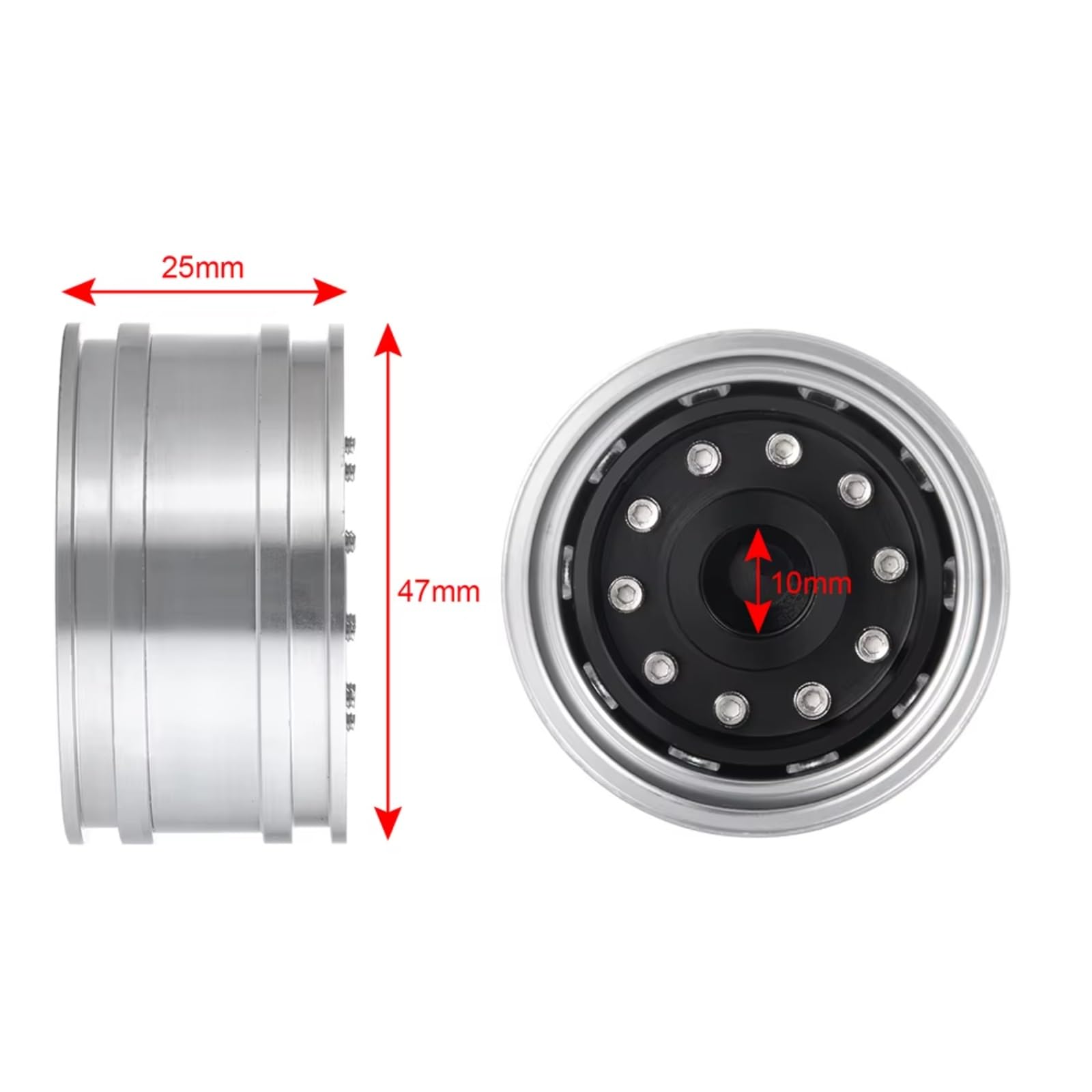 Cerchio Beadlock RC Per Tamiya 1/14 Mozzo Ruota Anteriore Cerchi Lega Alluminio 10 RC Per Arrampicata Rimorchio Carico Camion Ricambi Auto Accessori(4pcs)