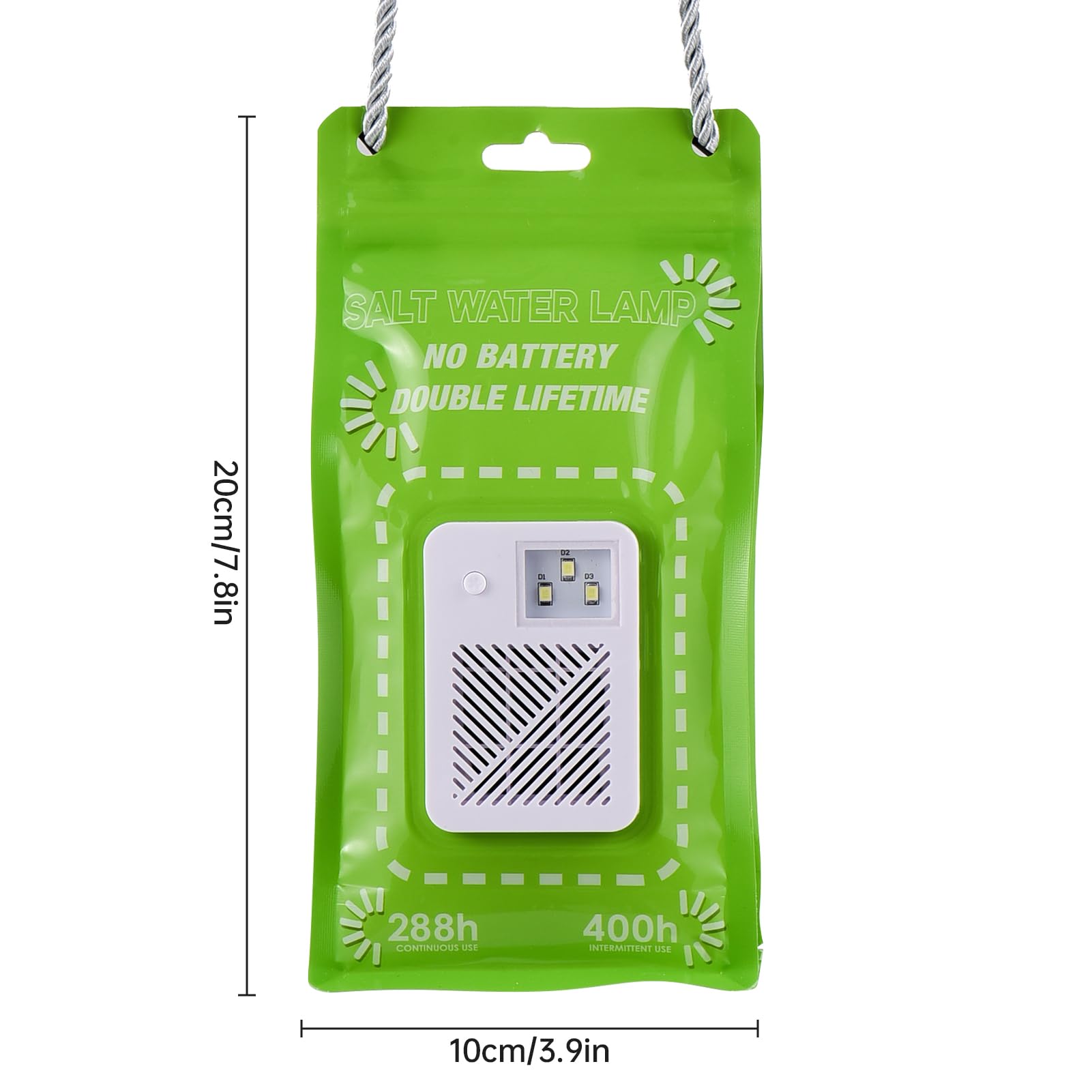 Salzwasserlampe, keine Batterien, Notlicht, 400 Stunden, 3 LEDs, 50, wiederverwendbar, für Überleben, Camping, Angeln, drinnen und draußen, Grün, 20 x 10 cm