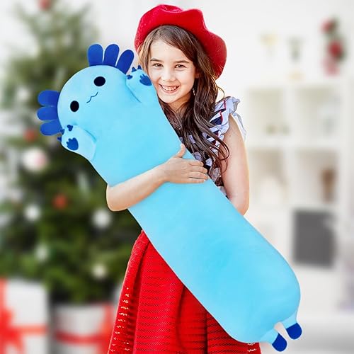 Miniatura 5 de Juguete de ajolote de peluche de 43.3 pulgadas, almohada corporal de juguete de ajolote, regalo para niños y niñas (azul, 43.3 pulgadas)