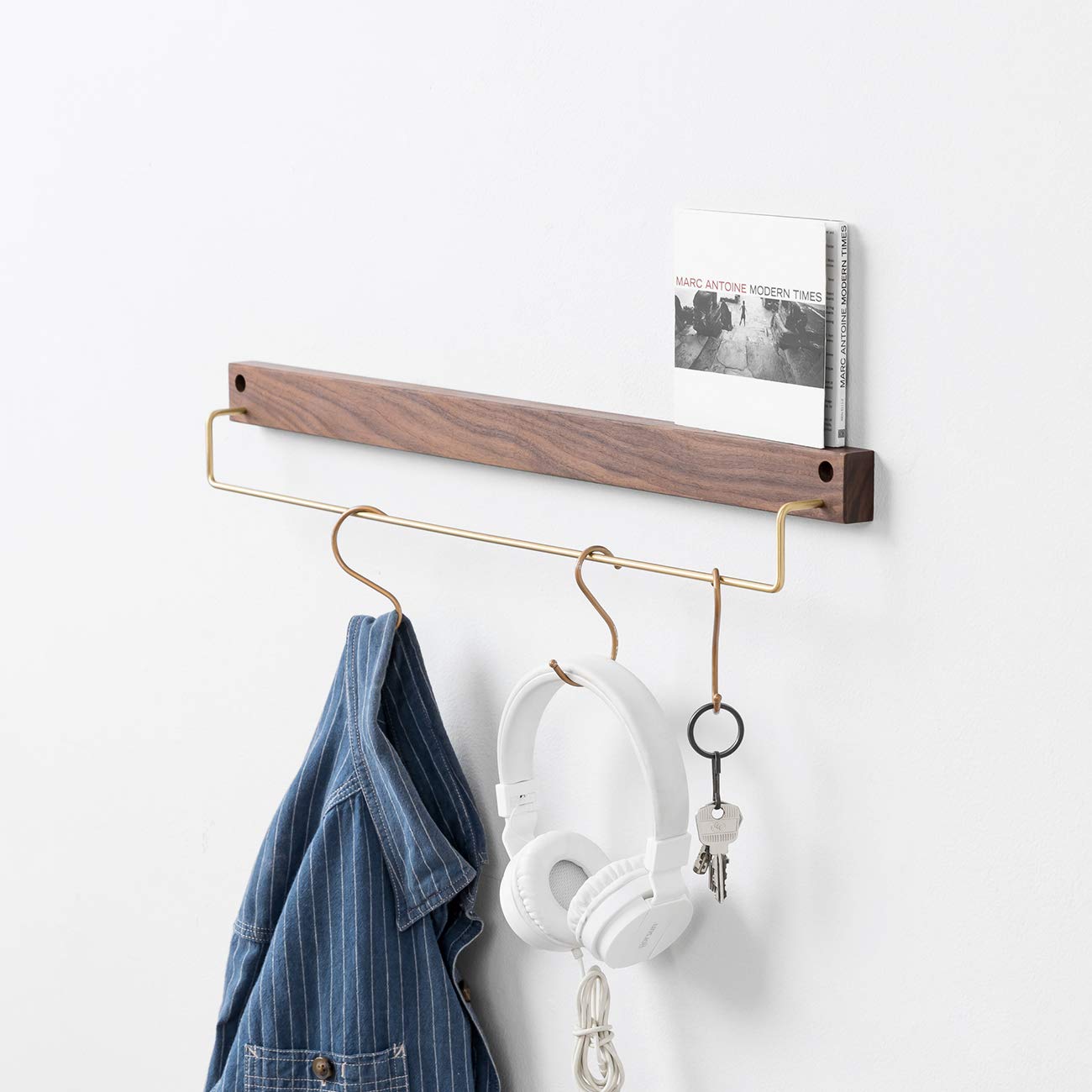 Towel Rail Bar Solid Walnut Wood Board 60cm Towel Rack Storage Organizer Wall Mounted Kitchen Spice Rack Brass Bathroom Towel Holder Shelf