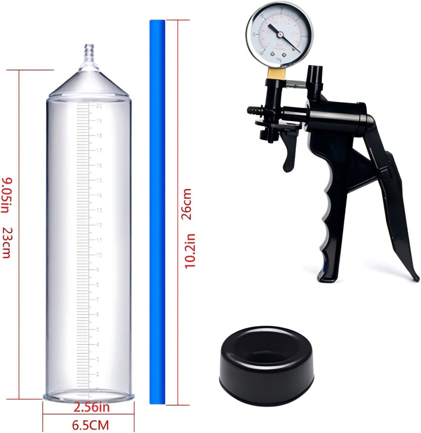 Penis Pump Hand Held with Pressure Gauge Male Sex Toys Pumps & Enlargers with Dial Transparent Visual Penile Enlarger Adult Toy to Enlarge Penises Erection Cock Enlargement Tool (B)