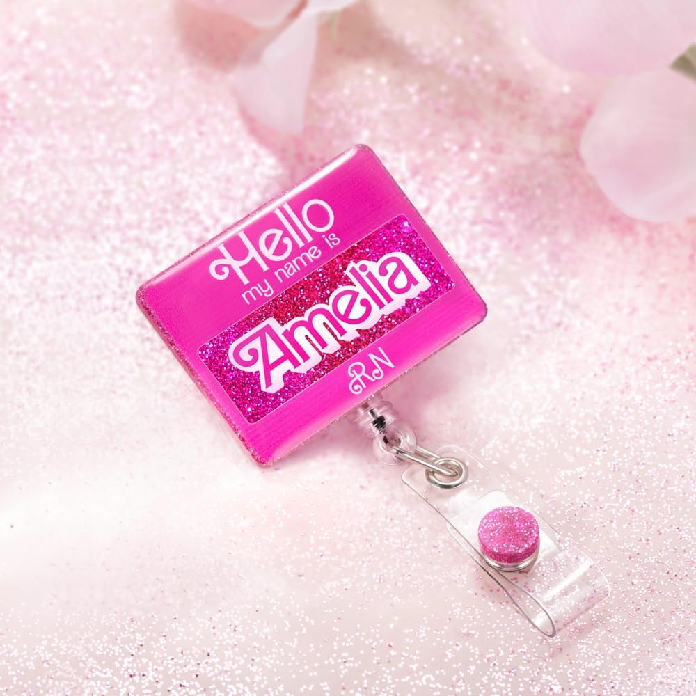 callie Custom Retractable Badge Reel with Name, Glitter Badge Holder Tag ID Card Clip, Personalized Appreciation Gifts for CNA RN BSN LPN Nurse