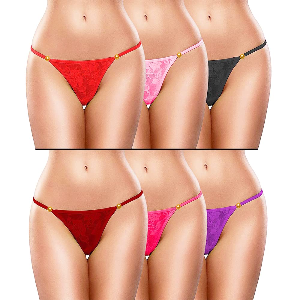 Dolce VivaWomen's Cotton & Spandex Blend Thongs Panty Red Black Blue Maroon Color (Pack of 4)