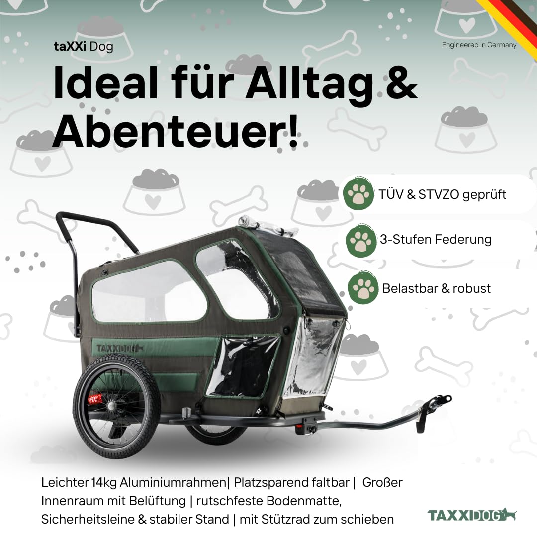 taXXi Dog Fahrradanhänger | In verschiedenen Größen| Faltbarer Premium Hundeanhänger | Designed in Germany | Mit Federung und Feststellbremse | 90 x 75 x 79 cm