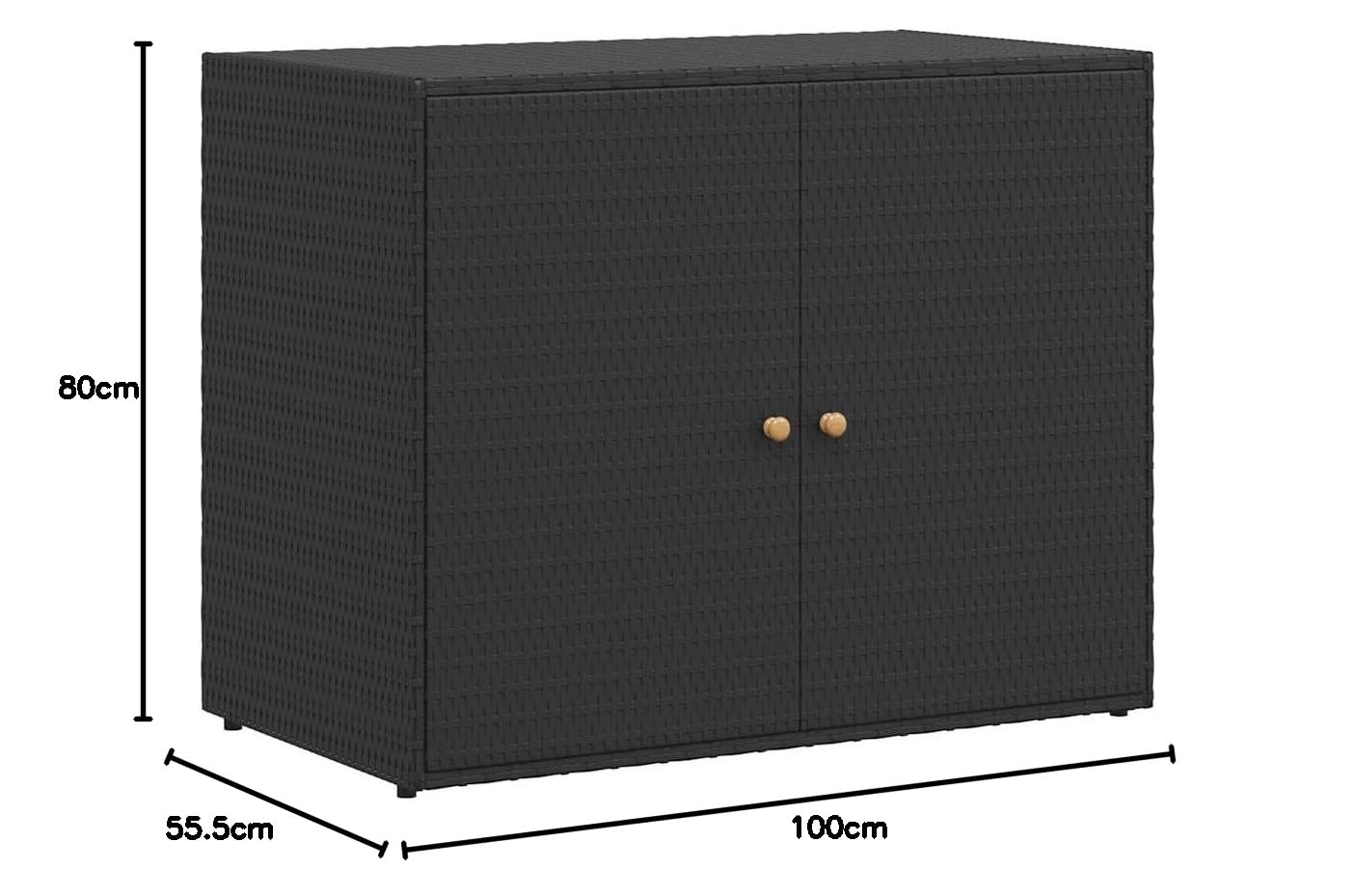 Gartenschrank Schwarz 100x55,5x80 cm, wetterfestes Poly Rattan, robuster Stahlschrank für Außenbereich, Terrasse, Gartenlagerung