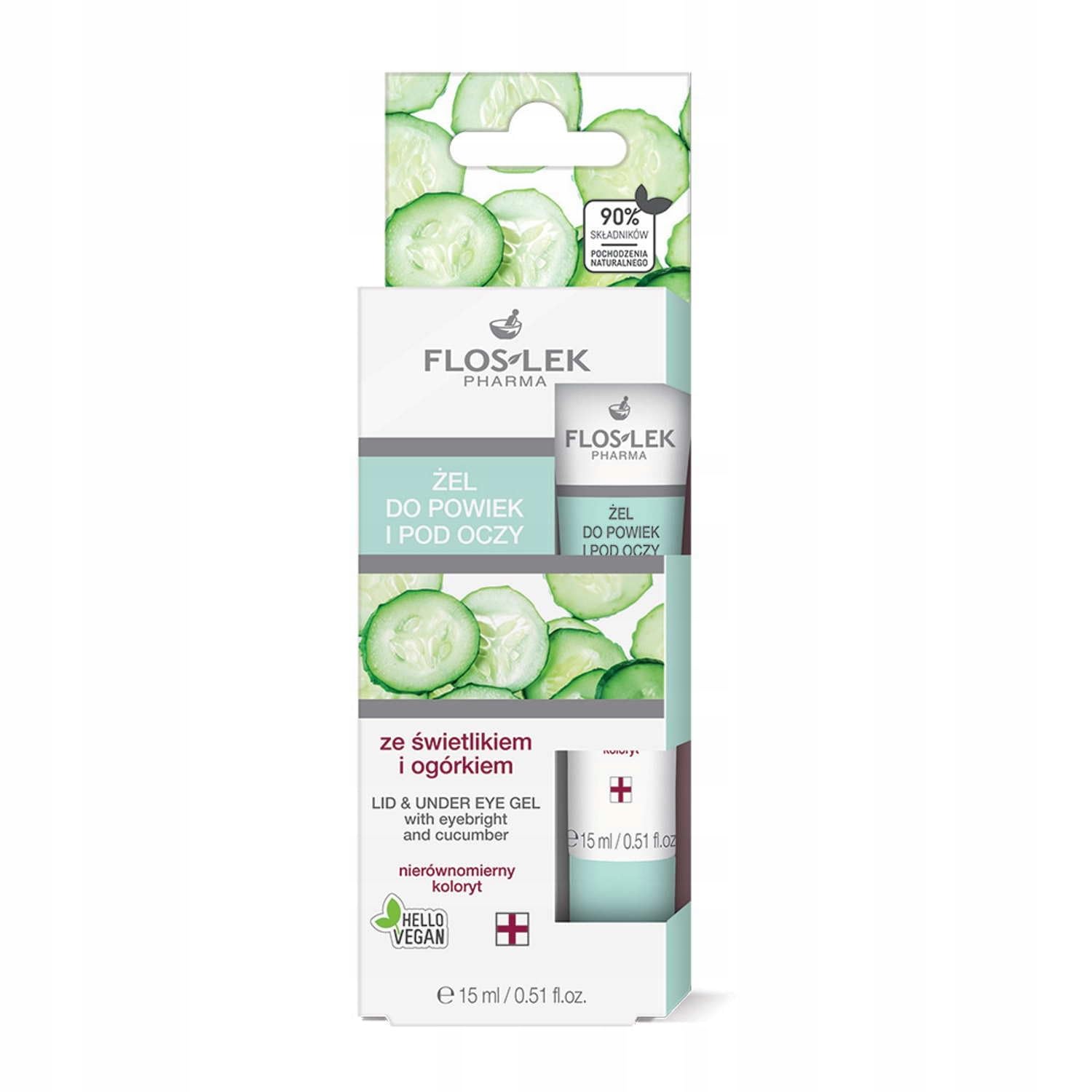 Floslek Pharma, coperchio e gel sotto gli occhi con Eyebright e cetriolo, 15 ml