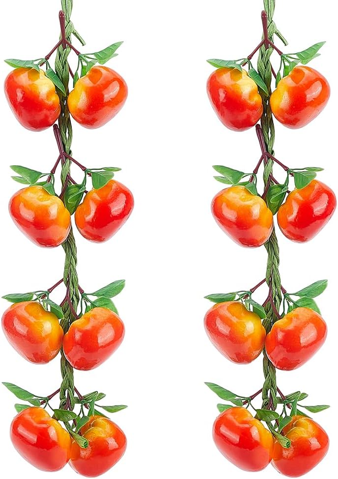 PH PandaHall 2pcs Artificial Hanging Tomato Garland Fake Foam Tomatoes, 21.26 inch Realistic Fruit Vegetables for Kitchen Restaurant Decor Party Decoration Home Garden Photo Props