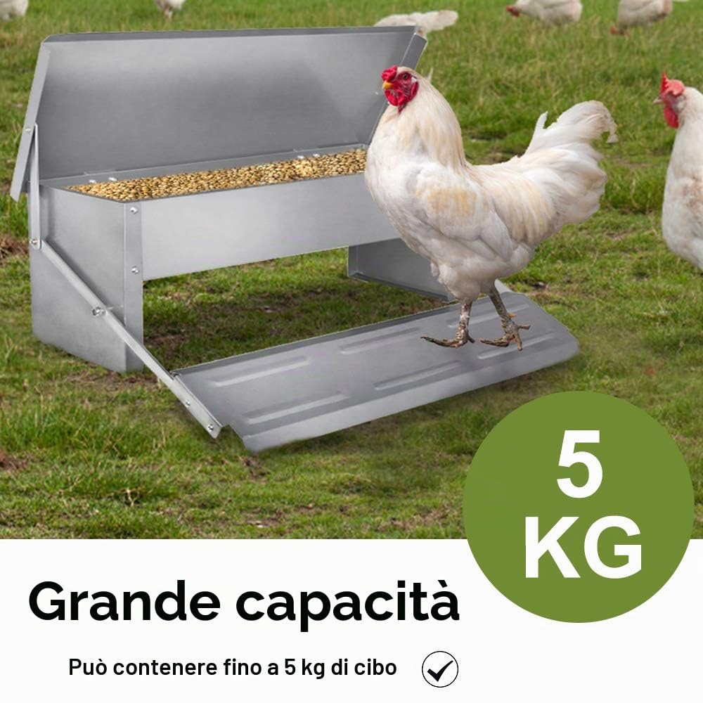 UISEBRT Mangiatoia automatica per galline, in acciaio zincato, impermeabile e a prova di ratti, 5 kg