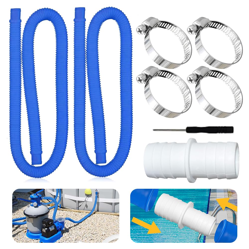 Tubo Piscina 32mm, 2pcs 150CM, Repuesto Manguera de Bomba para Piscinas Elevadas, con 4 Abrazaderas de Metal