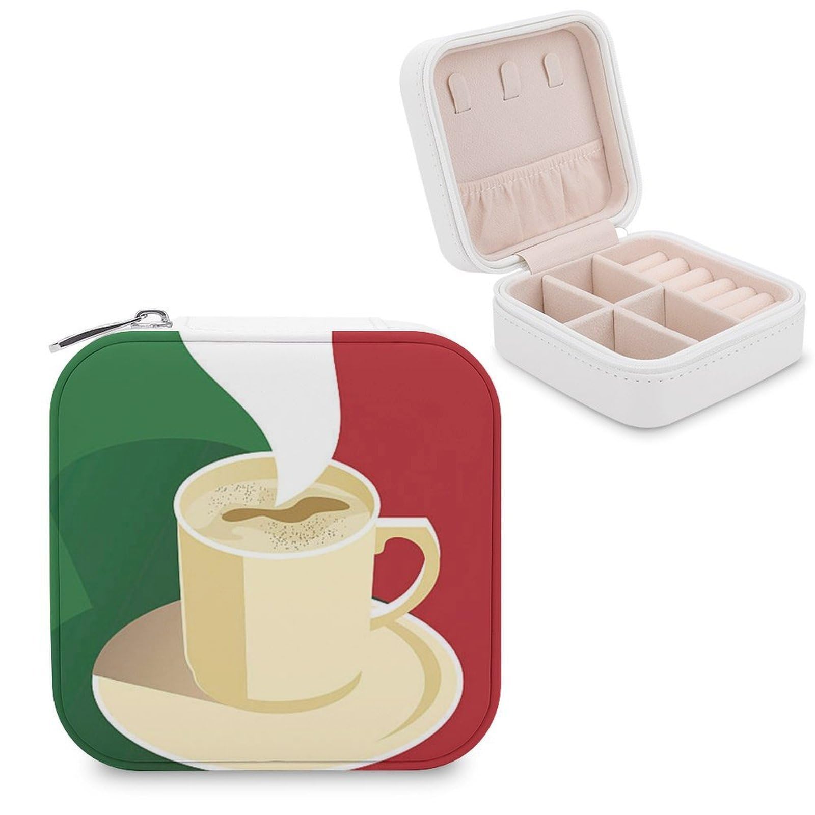 Boîte à bijoux avec drapeau italien café en cuir synthétique portable