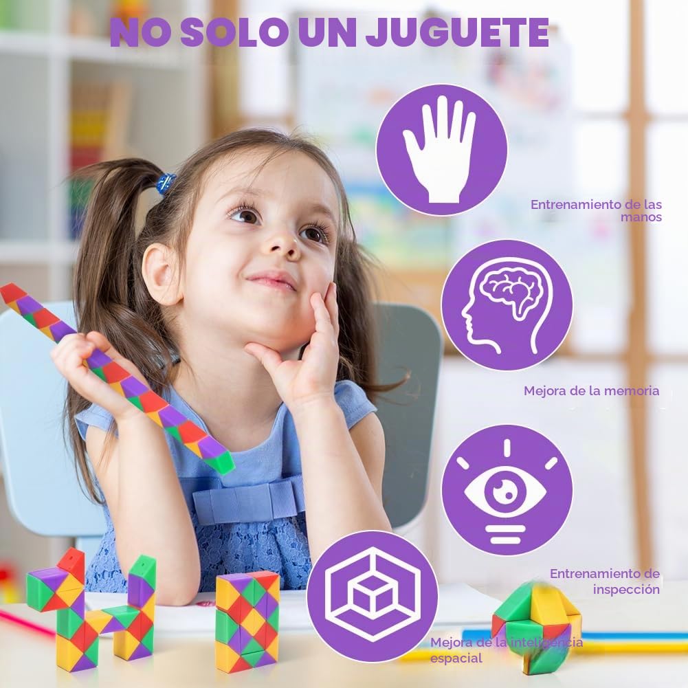 Ainiv Serpiente mágica, 24PCS 24 Segmentos Magic Snake Cube, Magico de Serpiente Juguete de Rompecabezas, Serpiente Magic Snake para Regalos Cumpleaños Niños Colegio Detalles Cumpleaños