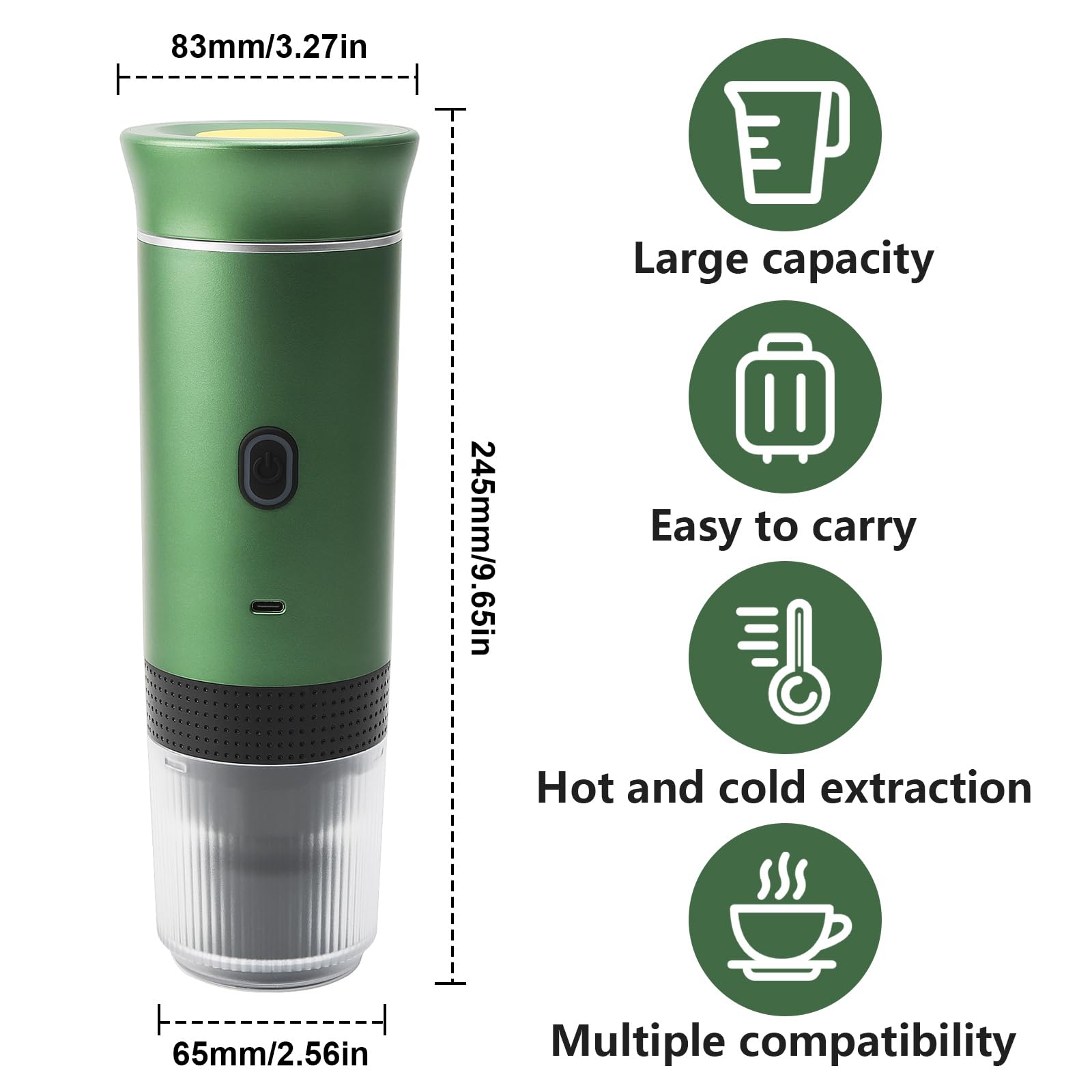 Macchina da caffè portatile a batteria, 12 V Caffettiera Elettrica per auto portatile, compatibile con capsule NS e caffè macinato per campeggio, auto, viaggio, verde (Verde)
