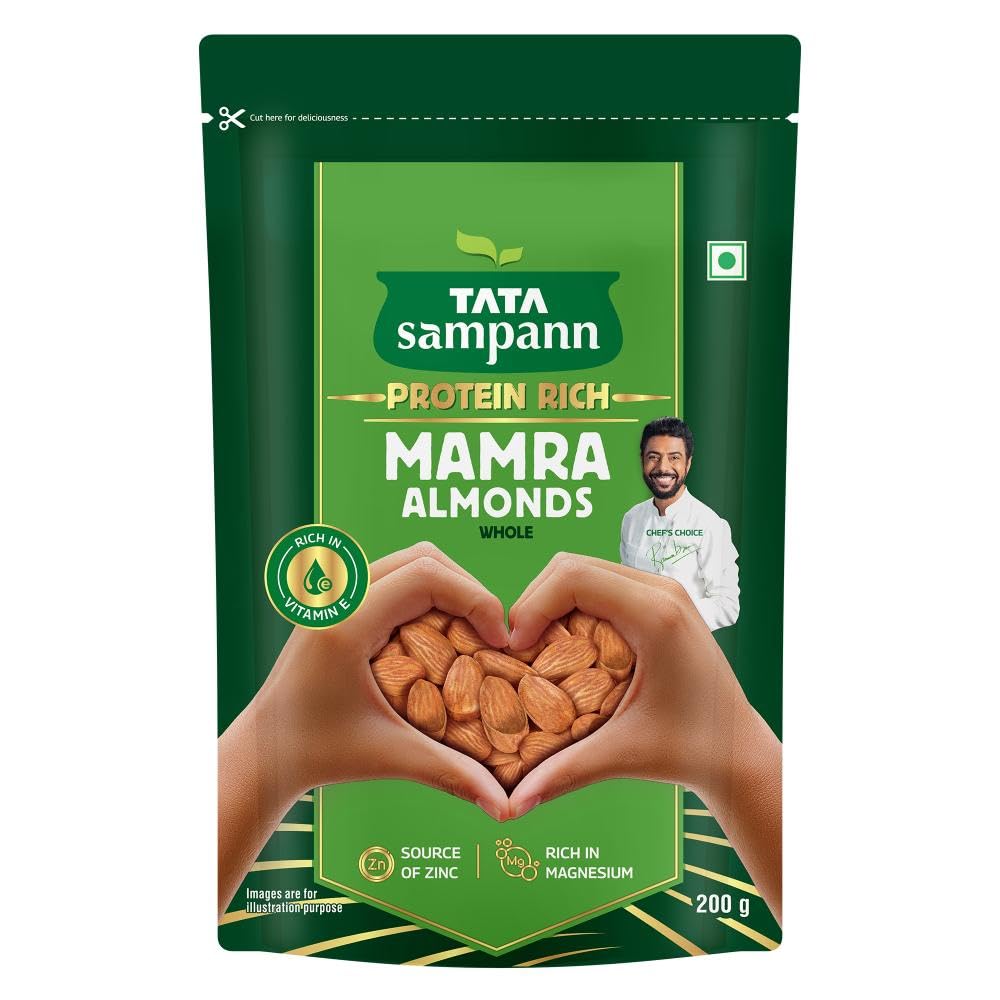 Tata Sampann Mamra Almonds (Whole)/Badam (Whole), Rich in Vitamin E, Protein, Magnesium, and Source of Zinc, Phosphorus, Dietary Fibre, Chef Ranveer Brar’s Choice, 200g-image-45