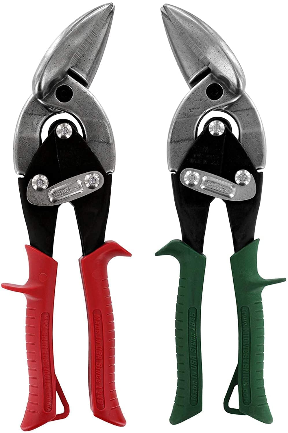 MIDWEST Aviation Snip Set - Left and Right Cut Offset Tin Cutting Shears with Forged Blade & KUSH'N-POWER Comfort Grips - MWT-6510C (Single Pack)