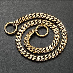 KIFFAY 10mm Rvs Hond Choke Chain Metalen Training Pet Halsbanden Goud Zilver Slip Honden Kraag voor Grote Honden Pitbull Bulldog (goud, 22 inch)