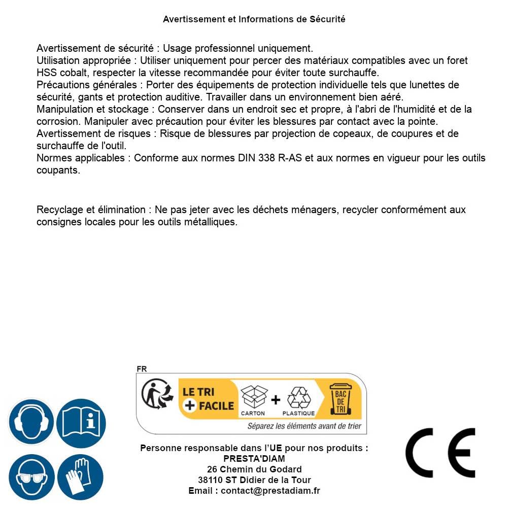 10 Brocas helicoidales HSS Cobalto DIN 338 R-AS - Inox, Aceros D. 4,6 x Lt. 80 x Lu. 47 x Q. 4,6 mm x Z2 - Diamwood