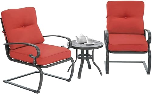Outdoor 3 Pcs Patio Bistro Set Spring Motion Metal Lounge