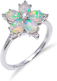 Natural October Birthstone Ethiopian Opal Ring for women Fire Opal 925 Sterling Silver Wedding Engagement Ring (R047)