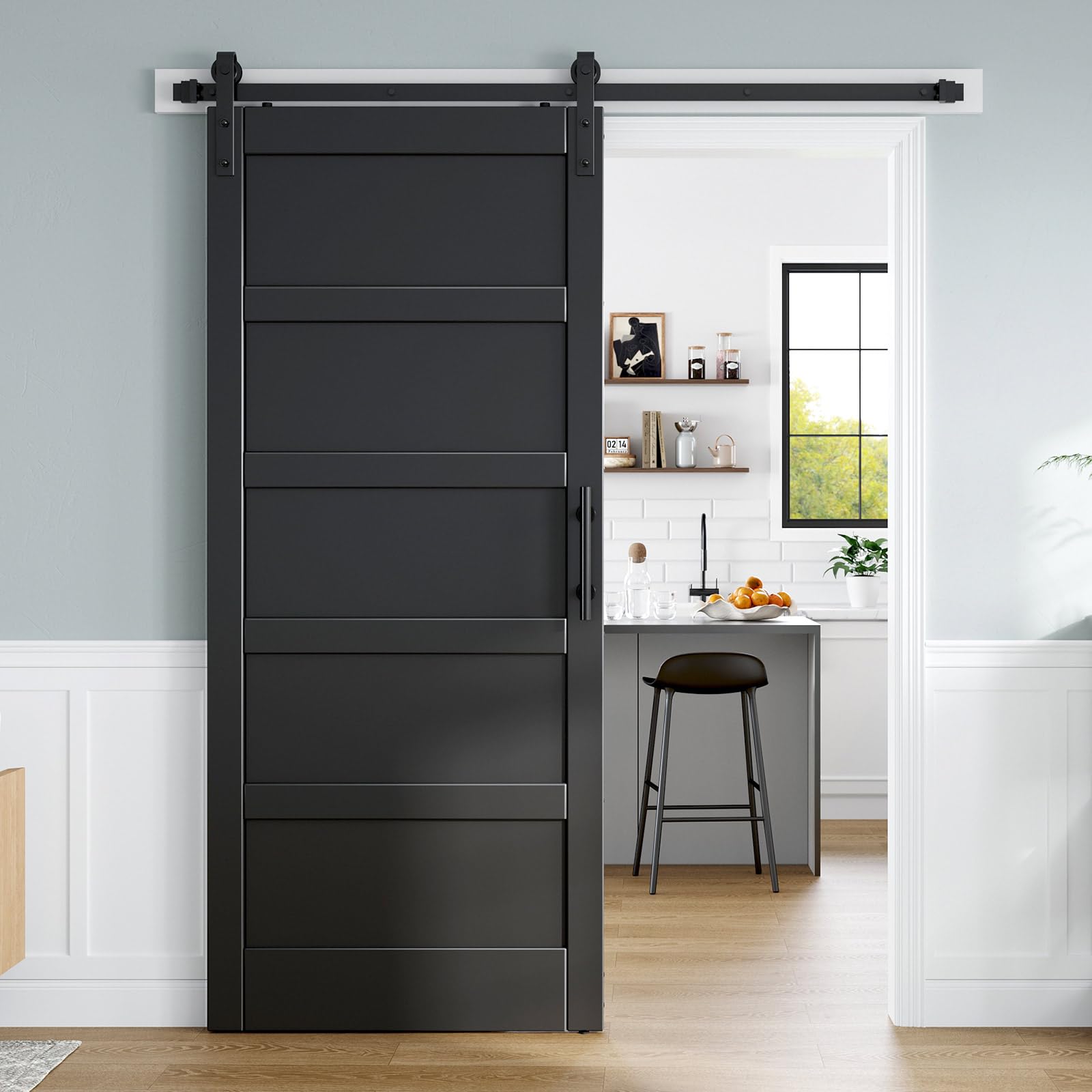 Photo 1 of ROYMELO 36x84 Inch Black Sliding Barn Door Slab with Hardware