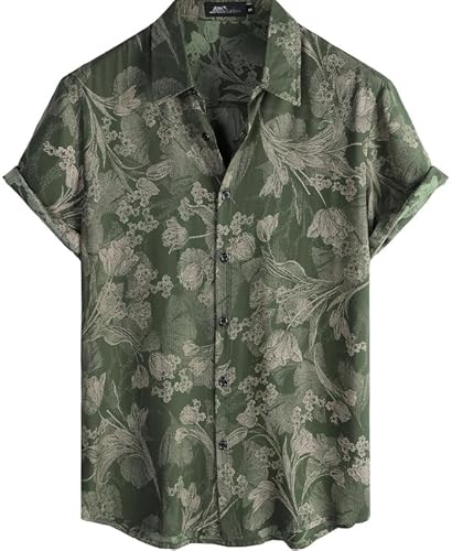 NoseQueen Floral Print Cotton Multi-Colored Short Sleeve Button Down Beach Outfits for Men Shirt NoseQueen Floral Print Cotton Multi-Colored Short Sleeve Button Down Beach Outfits for Men Shirt