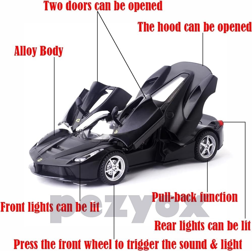Image of 1 /32 Ferrari Race Model Car and LaFerrari Toy Car, Pull Back Vehicle Alloy Diecast Model, Openable Doors, Collectible Gift Cars for Kids (Black)