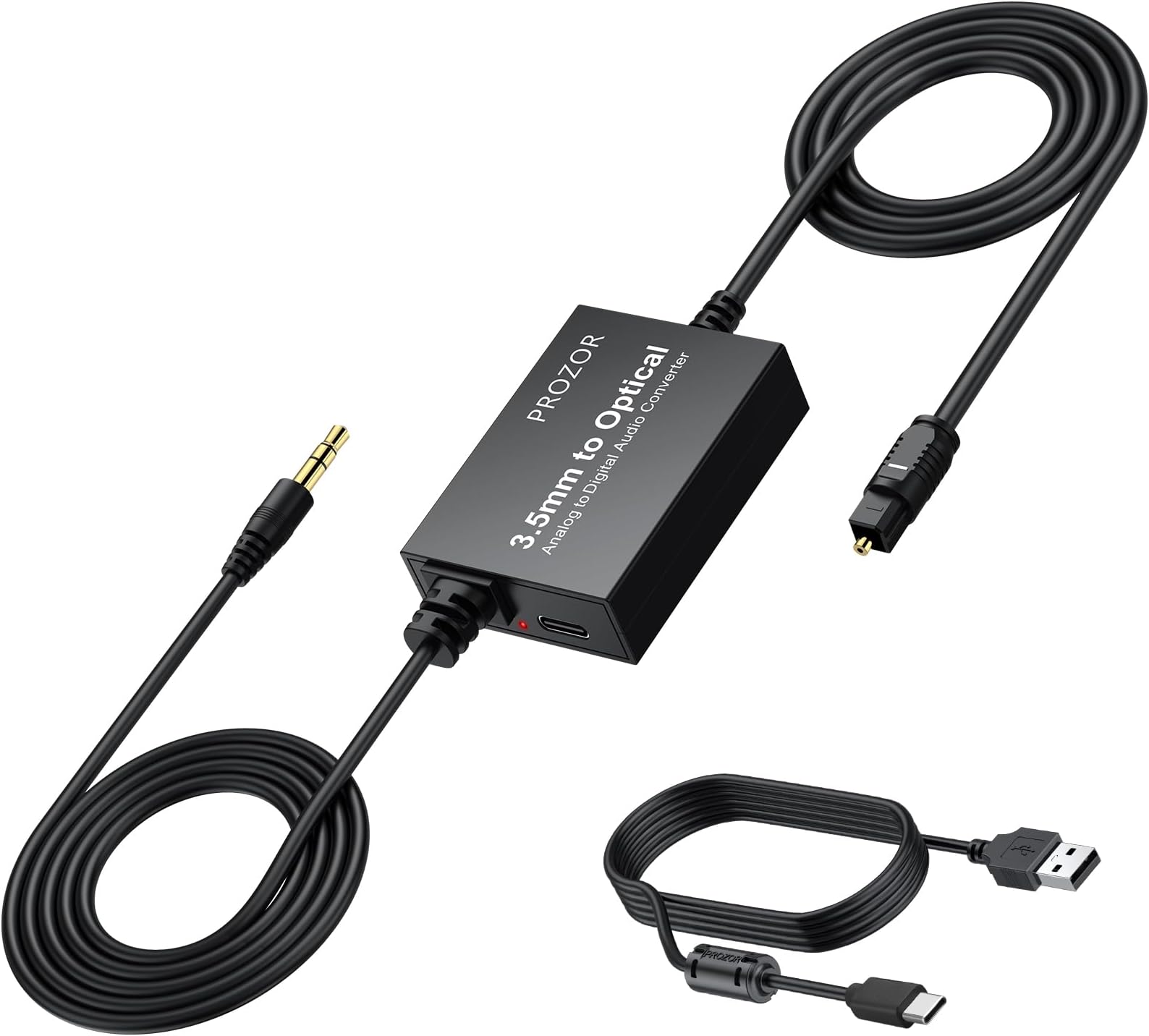 PROZOR Analog to Digital Audio Converter - 3.5mm to Optical Converter Cable Analogue 3.5mm Signals Into Toslink SPDIF Optical Digital Signals (No Support for Optical to 3.5mm)