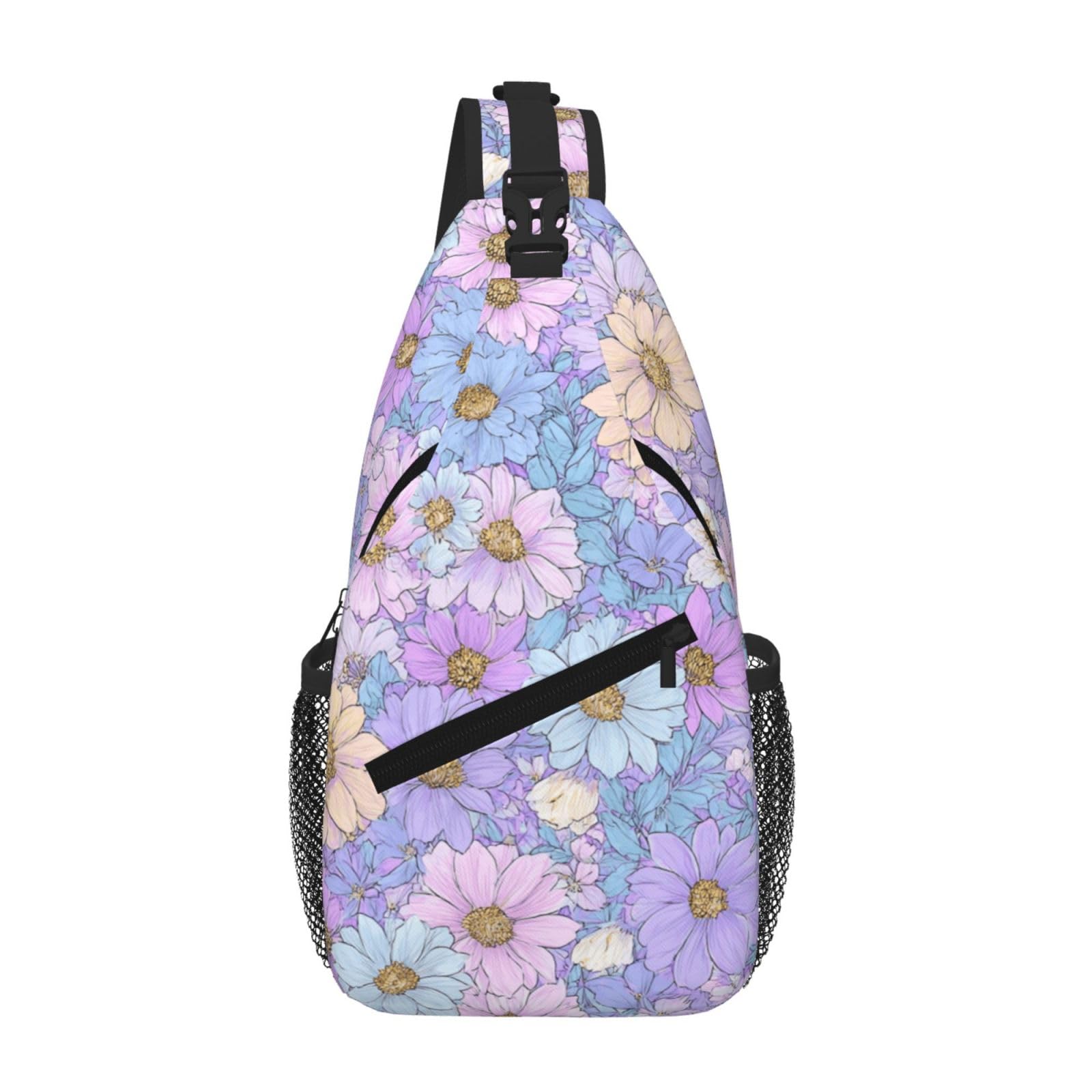 SUPLUCHOM Sling Bag Daisy Flower Pastel Color Hiking Daypack Crossbody Shoulder Backpack Travel Chest Pack for Men Women