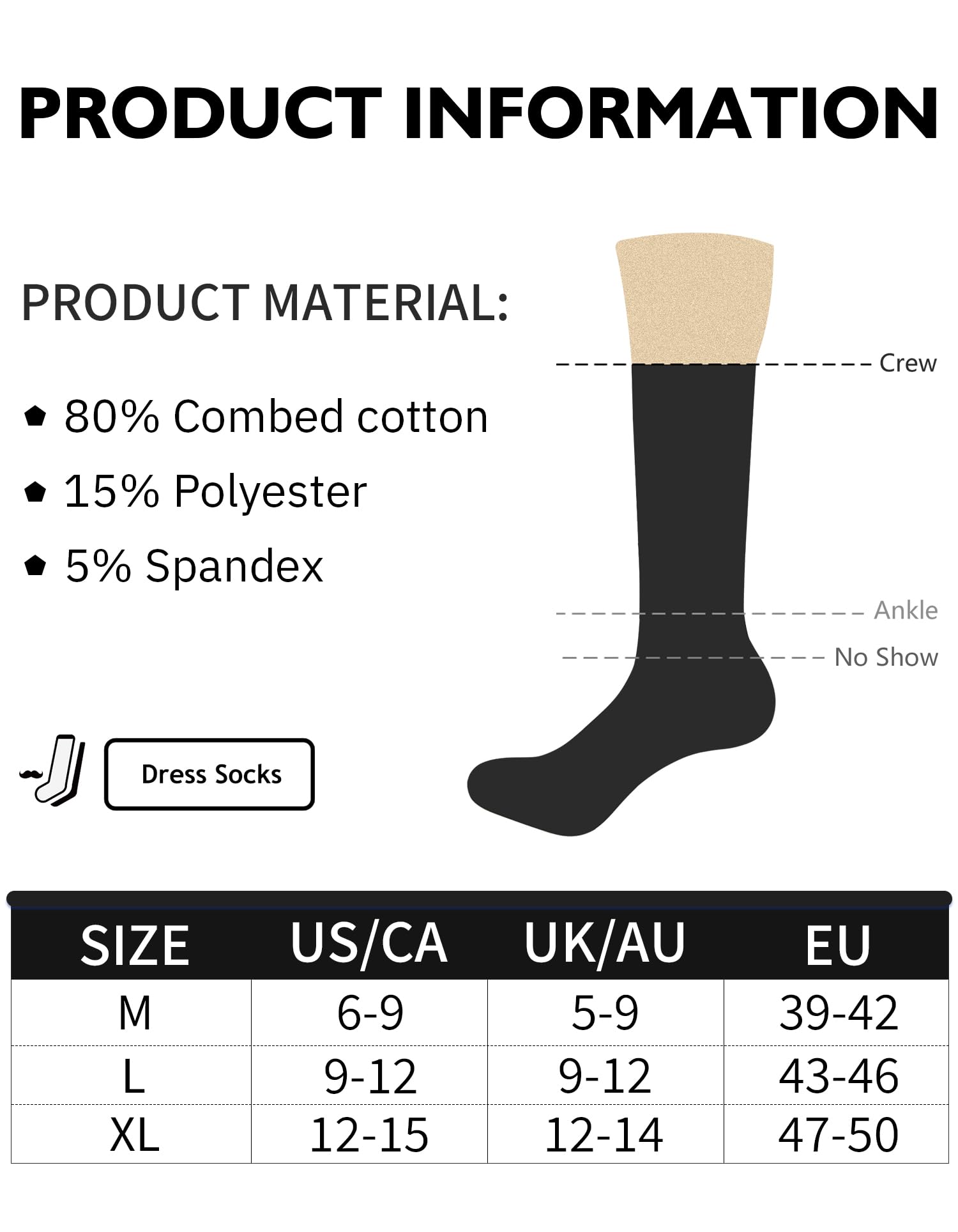 CLOSEMATE 6 Pares Calcetines Ejecutivos Hombre Altos Finos Transpirables Largos Sin Costuras de Trabajo Elásticos Traje Vestir Algodon Negros