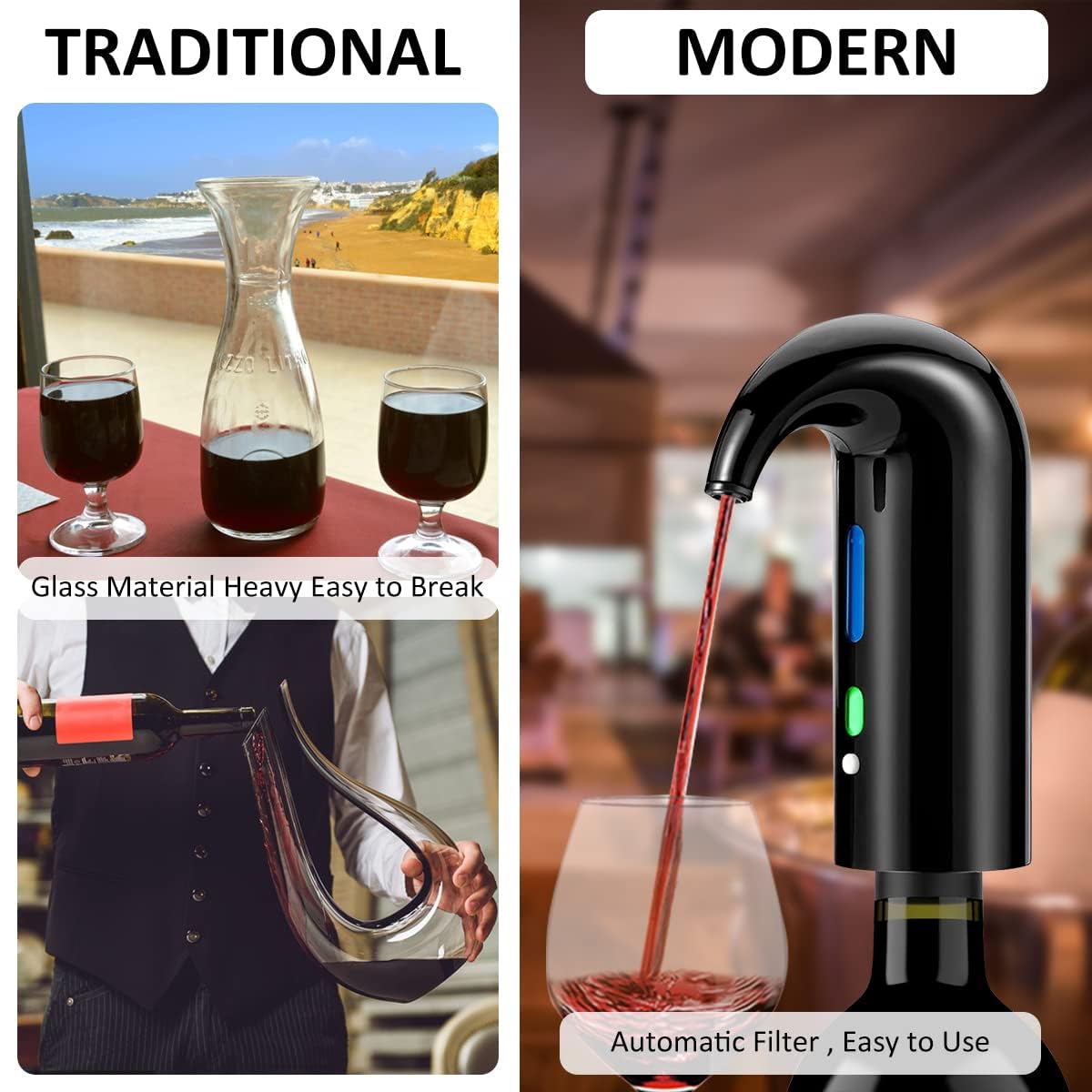 Aérateur de vin électrique USB Rechargeable Aérateur de vin Verseur Décanteur de vin Distributeur de pompe Distributeur automatique d'oxydant de vin Pompe portable Aération Verseur pour les amateurs