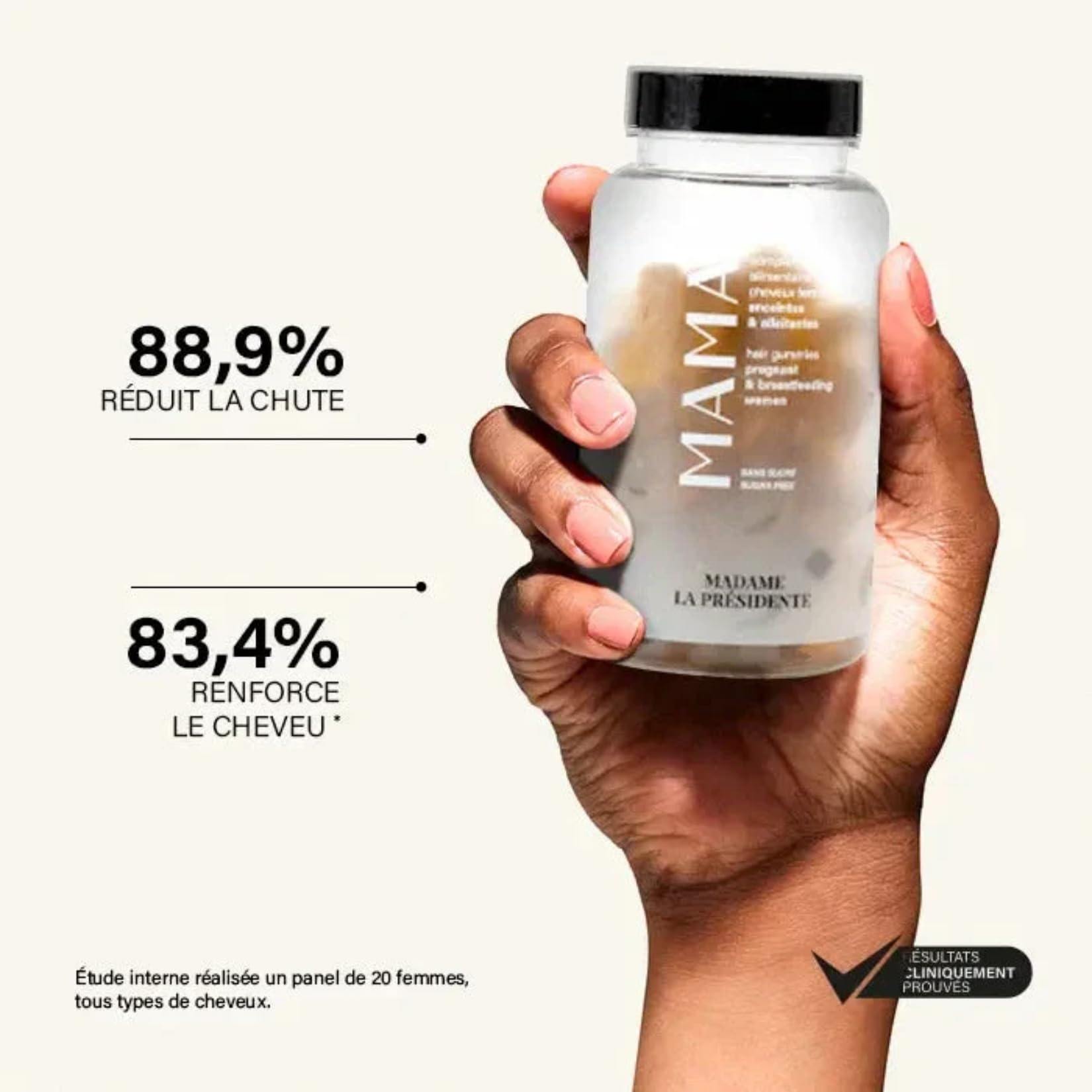 Mama - Complément Alimentaire Cheveux pour Femmes Enceintes et Allaitantes - Accélère la Pousse des Cheveux - Gummies Vegan - Avec Vitamine B8, Vitamine C et Vitamine D - 60 Gummies