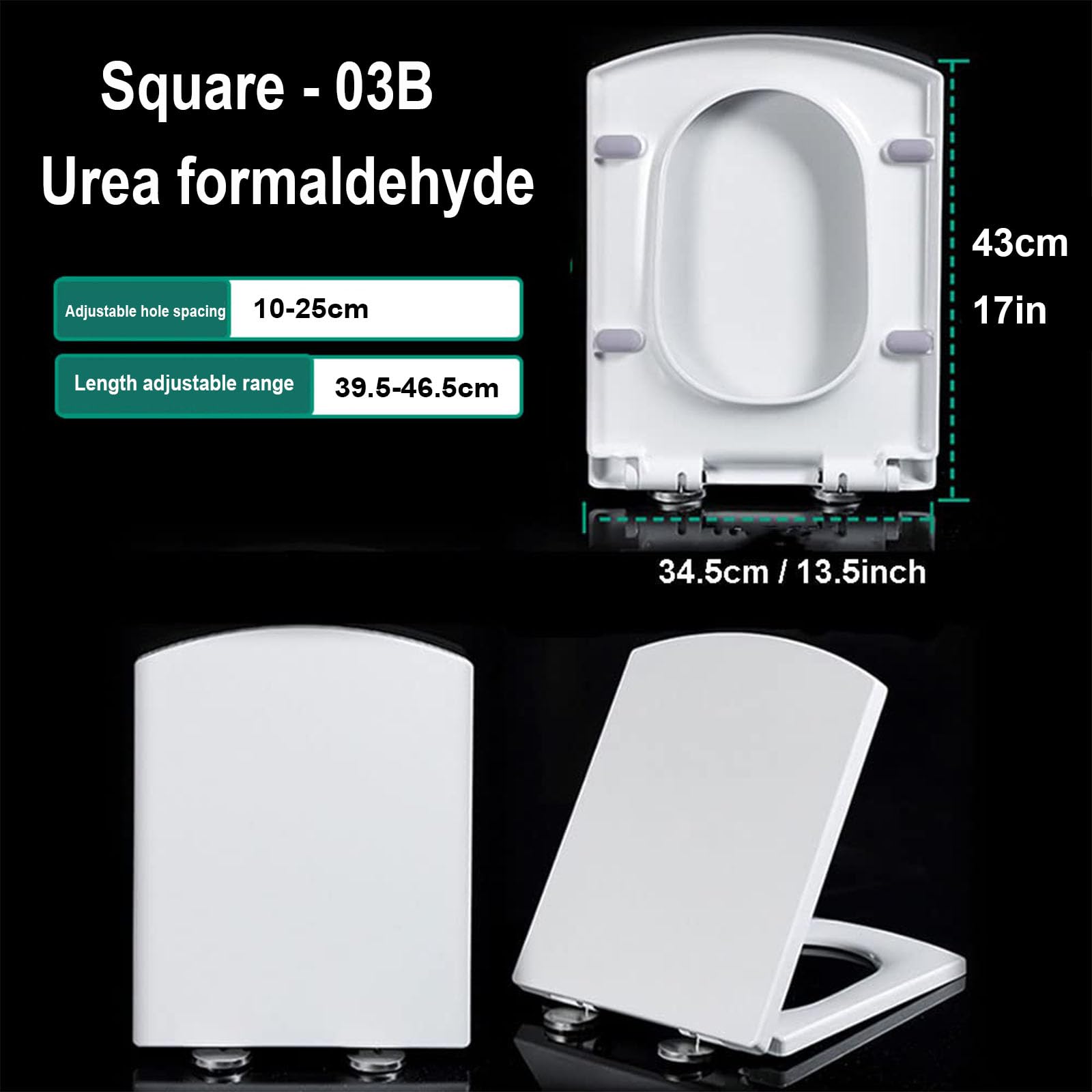 03b,Kwadratowa deska sedesowa, deska sedesowa o wolnym opadaniu, deska sedesowa z cichym opadaniem, metalowy zawias, łatwa w montażu, łatwa do czyszczenia, mocznikowo-formaldehydowa, biała