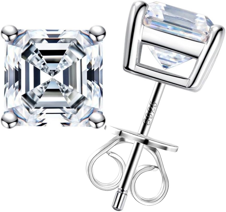 Asscher Moissanite Stud Earrings for Women Men 2ct 6MM Laboratory Diamond Wedding Jewelry S925 Silver Earrings
