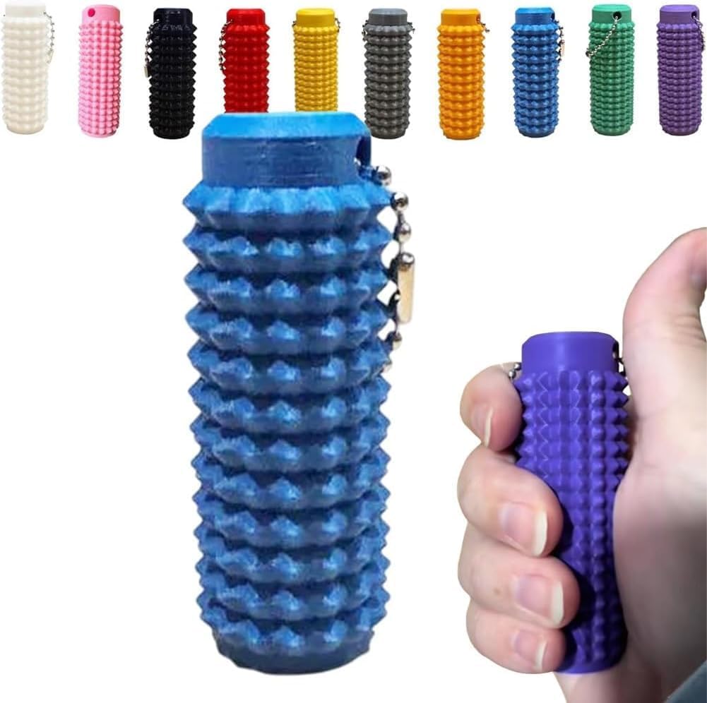 Spiky Grippie Stim Keychain, Hard Spiky Massage Keychain for Stress Reduction and Focus, Spiky Fidget Roller Rotation Keychain, Pocket Fidget Stim Toy