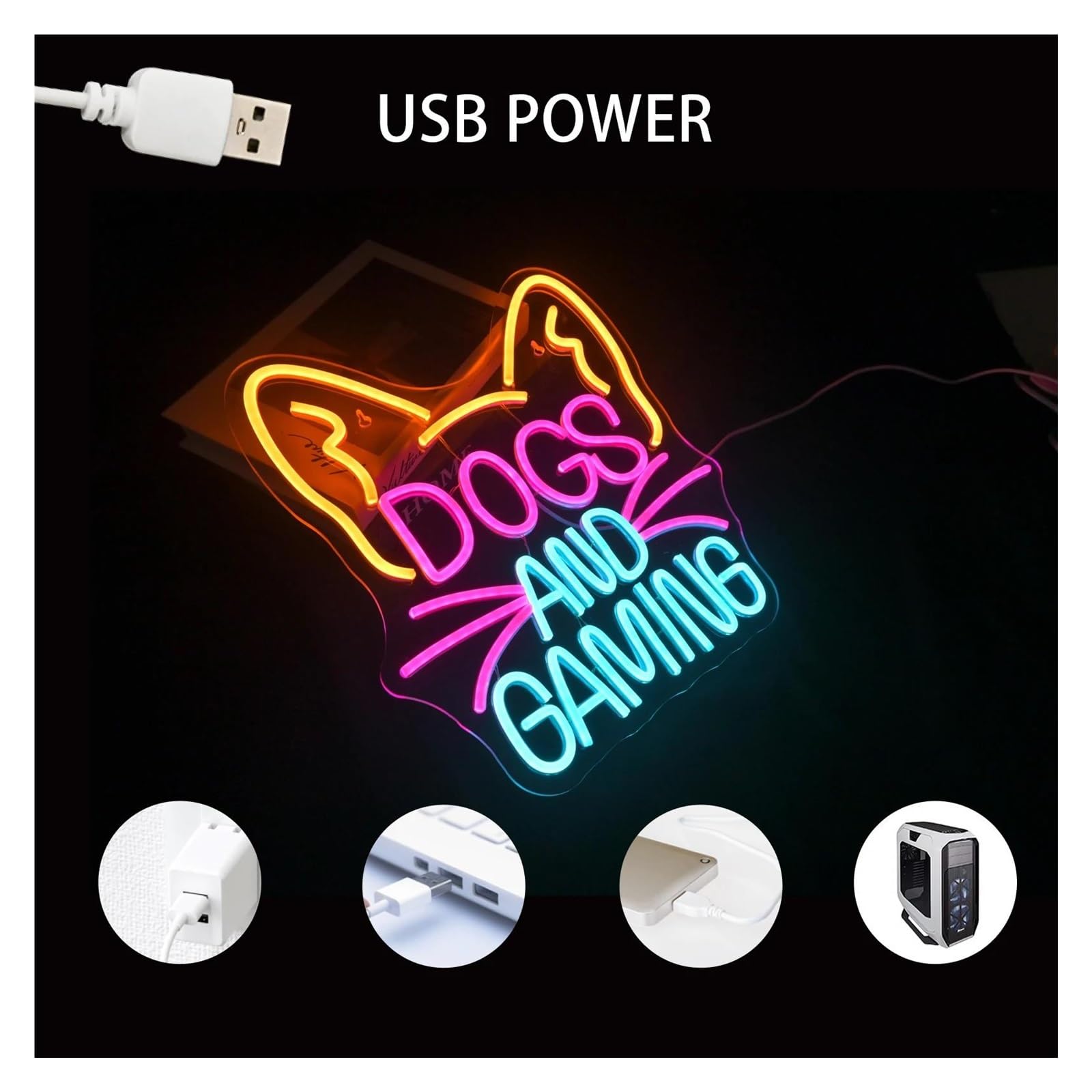 Wiszące neony artystyczne Dogs And Gaming Neonowe Światło LED Zasilane Przez USB Do Sklepu Z Artykułami Dla Zwierząt Sklep Pokój Gier Sypialnia Salon Dekoracja Ścienna 32cmx36.5cm