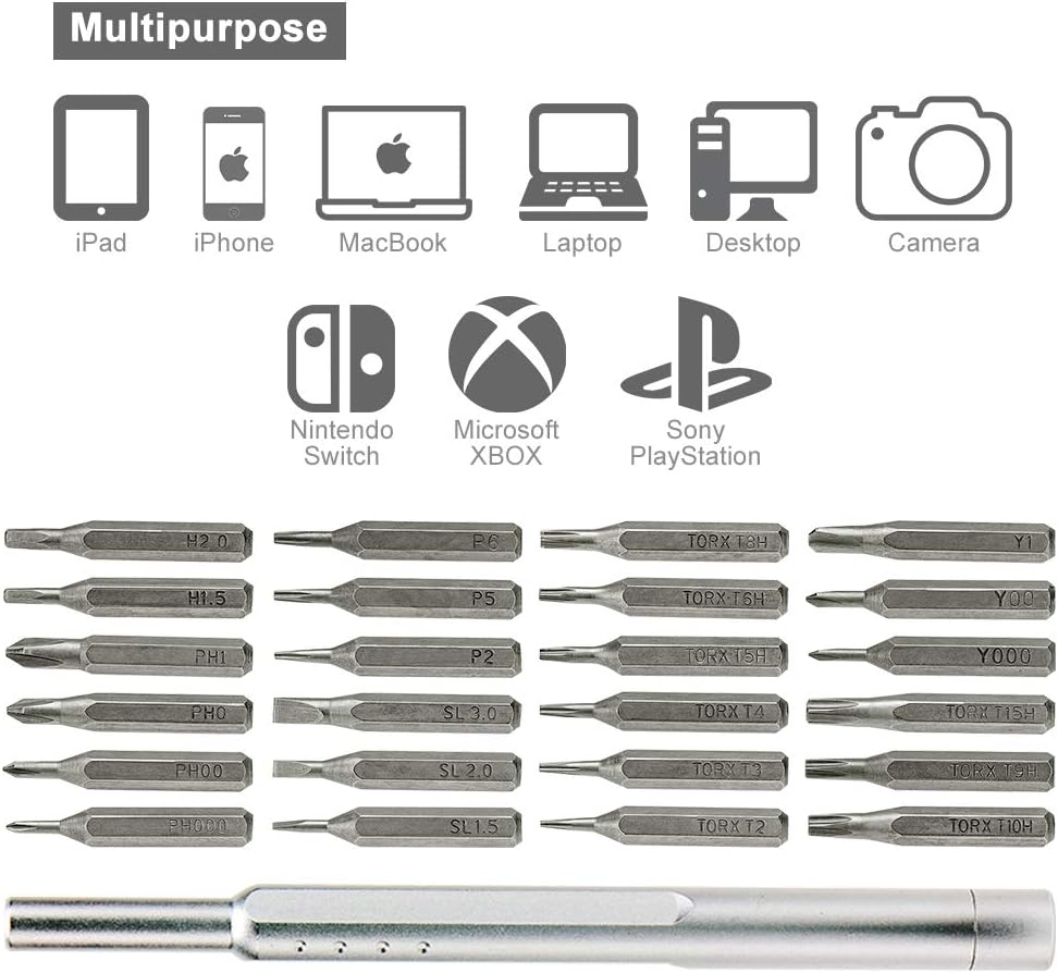GogoFix Precision 24-in-1 Screwdriver Bits Repair Kit Compatible with MacBook, iPad, iPhone, Xbox, Playstation, Camera. Repairing and Maintenance : Electronics