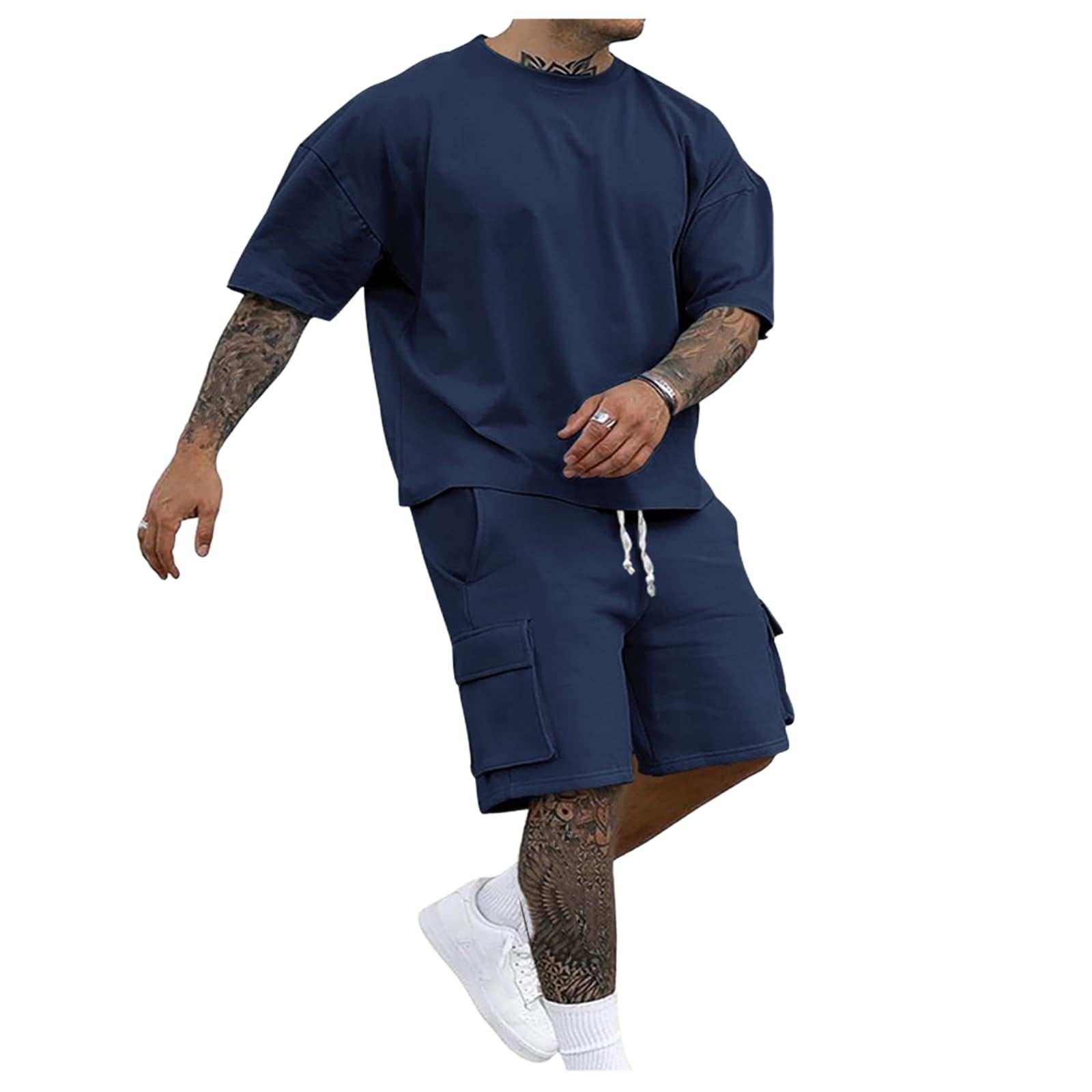 Men's Summer Thin Loose Casual Athletic American T-Shirt Short Sleeve Shorts 2 Piece Outfit