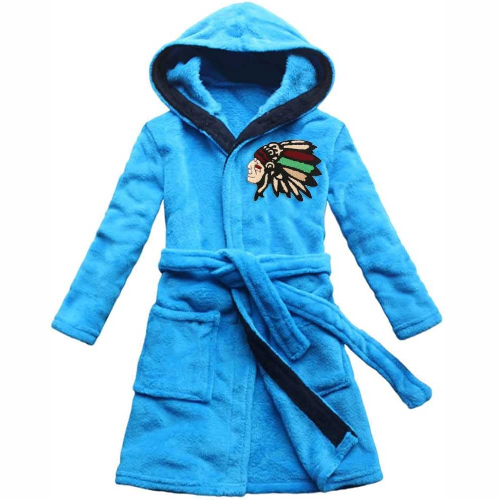 FEETOO]?Custom Embroidered Name Native American Indian Pattern Coral Fleece Boy's Robes Blue