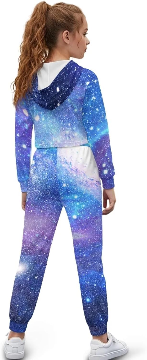Girls' Workout Top & Bottom Sets 2 Piece Tracksuit Athletic Sweatsuits Sets for Girls Crop Top Hoodies Fall Outfit