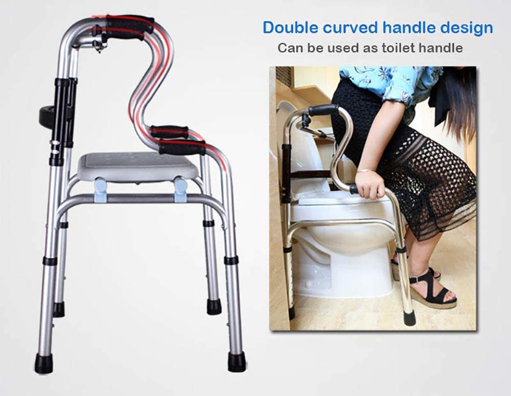 Deambulatore con Sedile, Pieghevole Multifunzione Regolabile in Altezza Walker Sedia da Bagno Bastone da Passeggio Strumento per la Riabilitazione Allenamento a Piedi Interesting