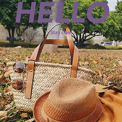 Image of Straw Basket Tote Bag for Women PU Leather Strap Hollow Woven Top Handle Straw Purses and Handbags