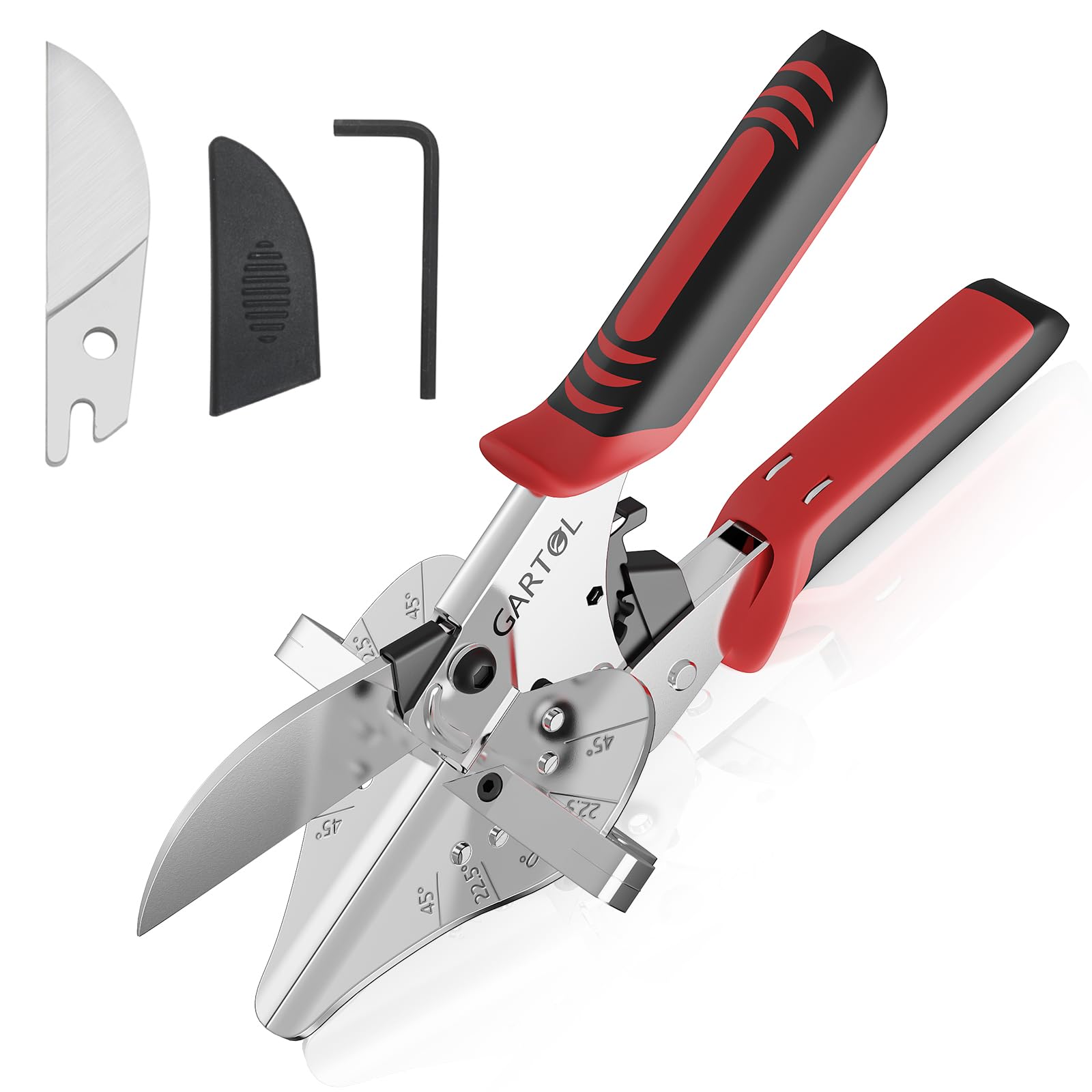 GARTOL Ratchet Miter Shears 22.5°–135° Adjustable; Precision Angle Cutter with Spare SK5 Blade for Quarter Round, Shoe Molding, PVC, MDF & Soft Wood;