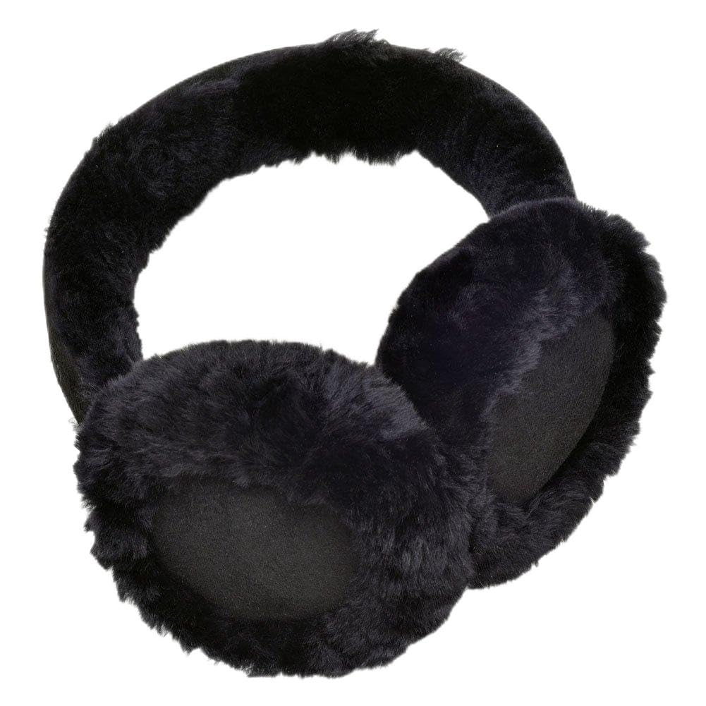 Lambland Premim Sheepskin and Suede Winter Ear Warmers Earmuffs Folding (Black)