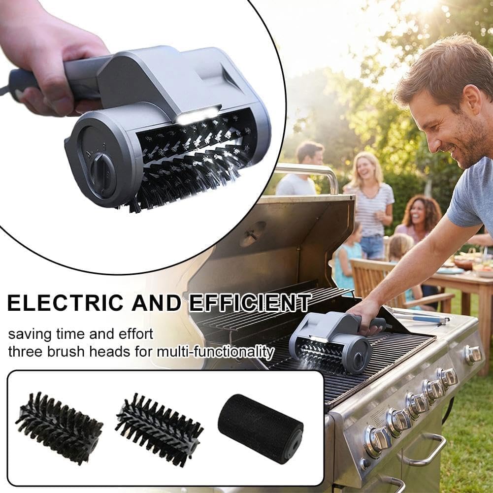 Pulitore Per Griglia Elettrico, Spazzola Per Con Batteria Ricaricabile E 3 Testine, Elettrica Impermeabile Per Griglie In Acciaio Inossidabile Ferro Fuso, Facile Da Usare(2-brush)
