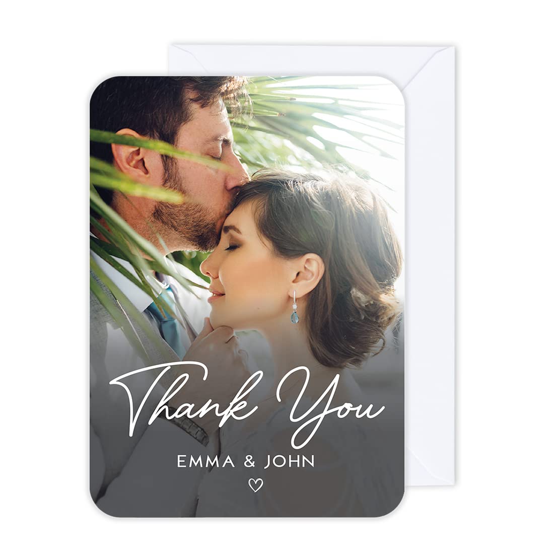 Andaz Press Personalized 5x7-Inch Photo Thank You Cards with Envelopes, Wedding Thank You Card with Message, Heart Design Custom Photo, Name, and Date